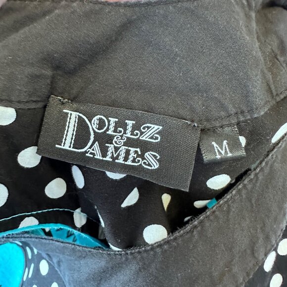 Dollz & Dames Retro A-Line Dress Size M Polka Dot MCM Print Pinup 50s Heart - Picture 4 of 16